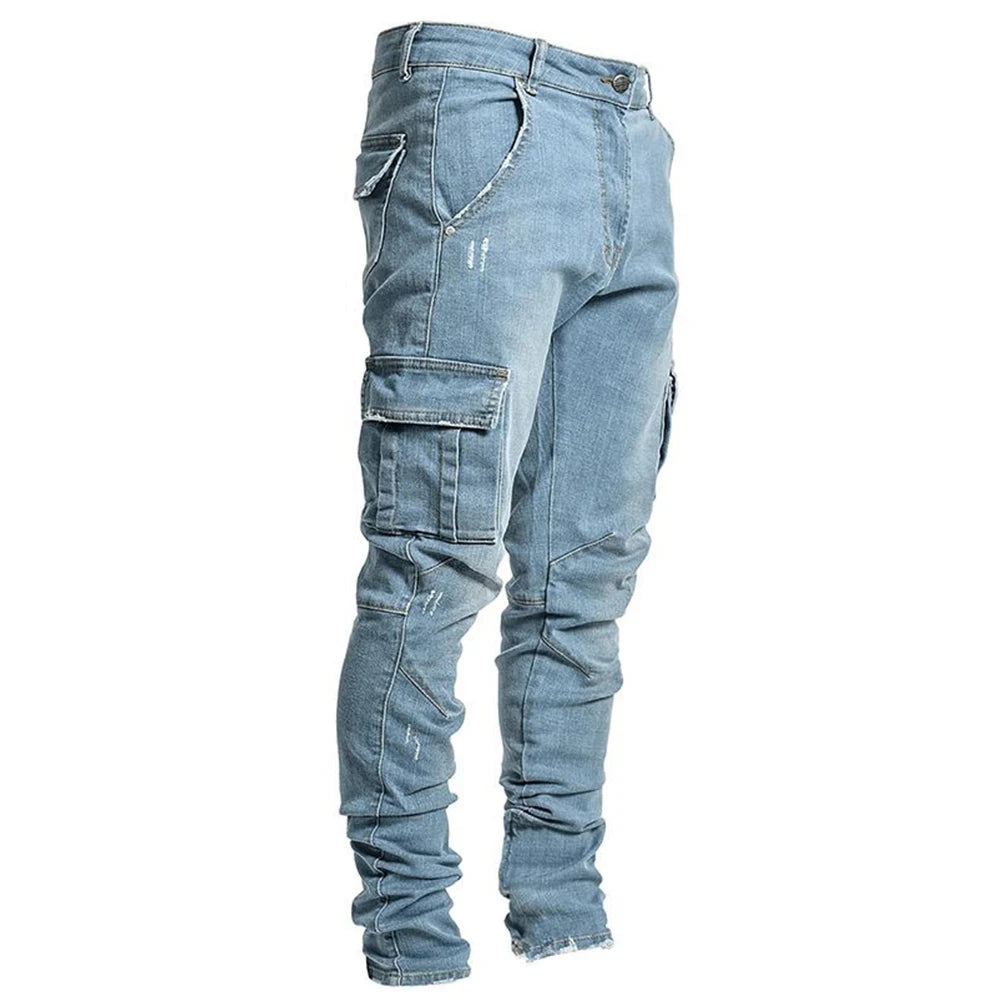 Street Elastic Jeans Men Denim Cargo Pants