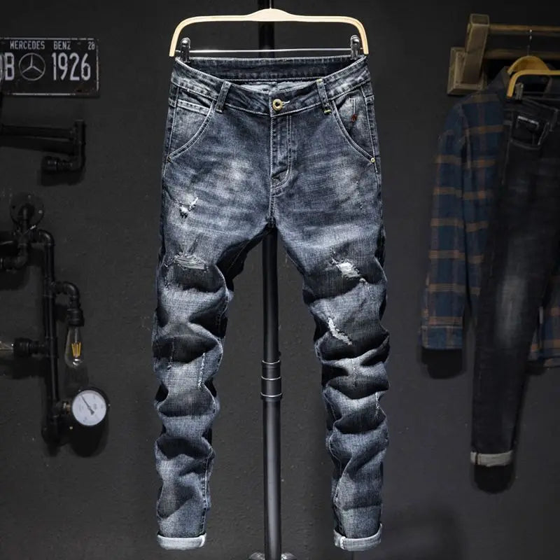 American Elastic Straight Jeans Men Ripped