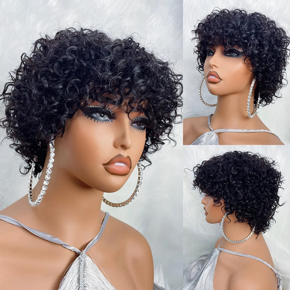 Pixie Cut Human Hair Wigs Afro Rose Curly