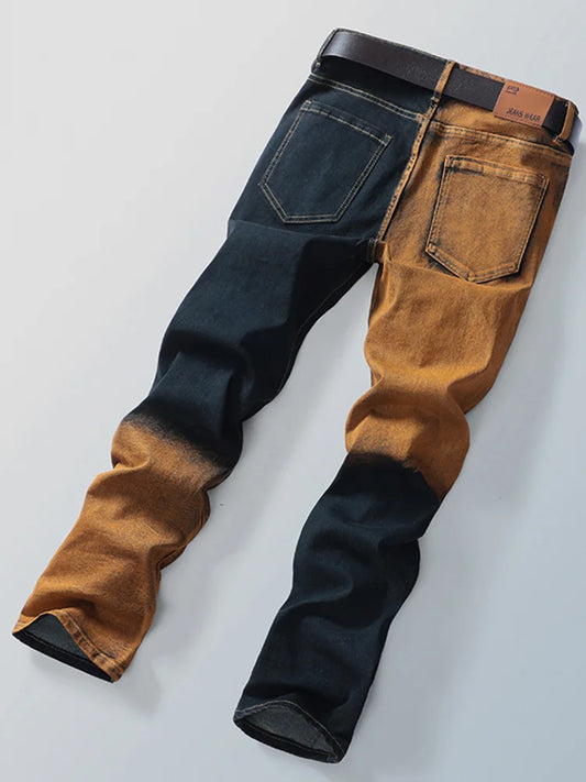 Men's Gradient Color Hole Denim Pants