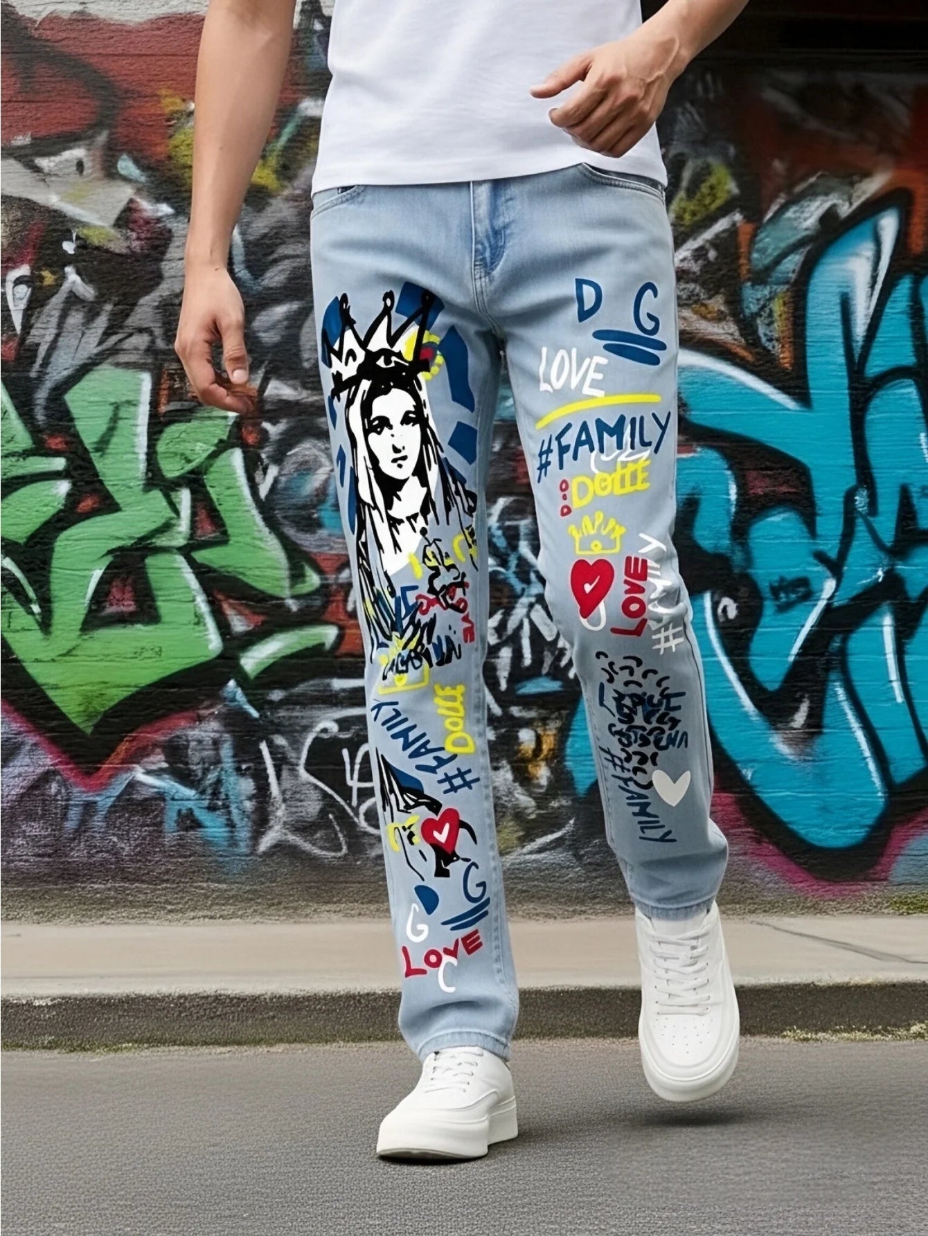 Fashionable Men's Jeans With Trendy Prints