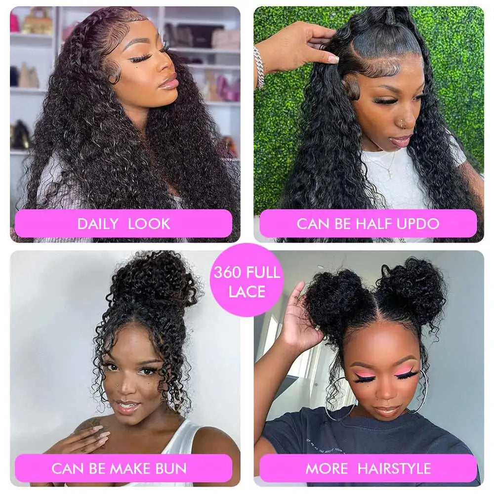 Deep Wave Frontal Wig Invisible Strap 360 Full Lace