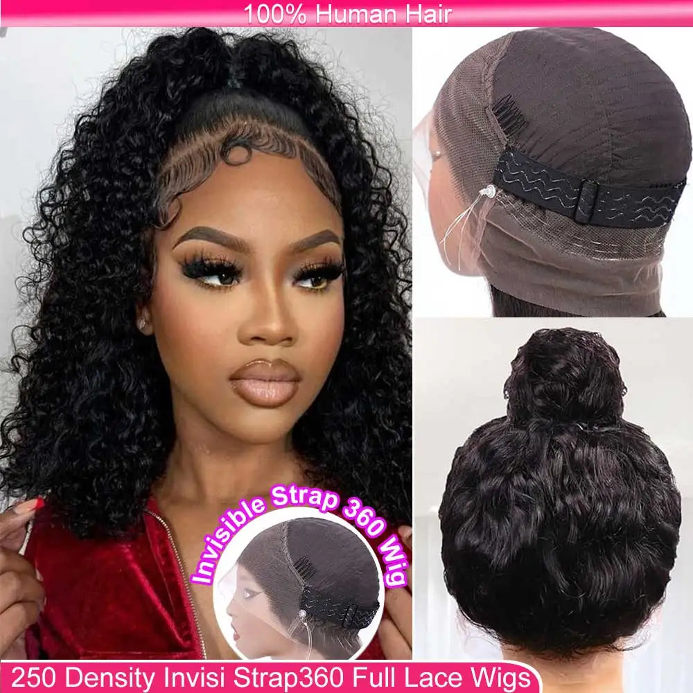Deep Wave Frontal Wig Invisible Strap 360 Full Lace