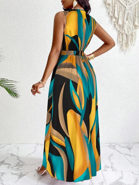 Women's sleeveless V-neck floor-length