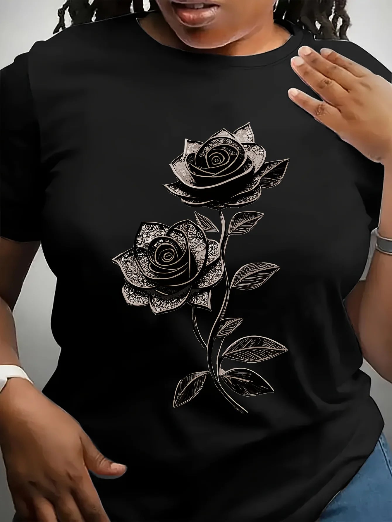 Women's Casual Crew Neck Flowers and plants T-Shirt