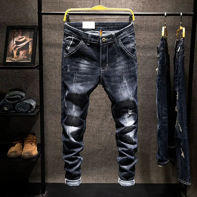 American Elastic Straight Jeans Men Ripped