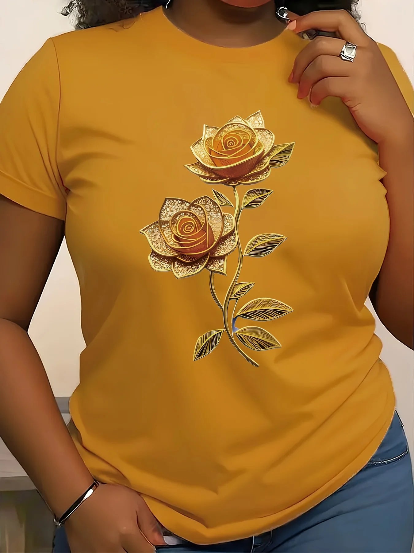 Women's Casual Crew Neck Flowers and plants T-Shirt