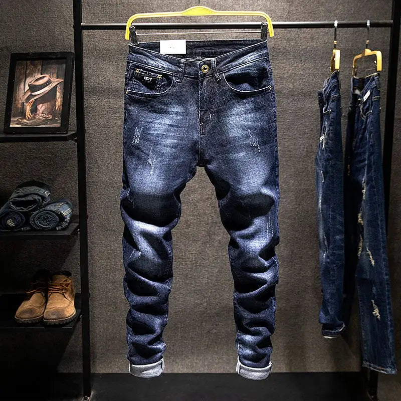 American Elastic Straight Jeans Men Ripped