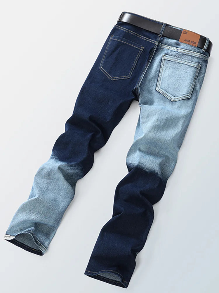 Men's Gradient Color Hole Denim Pants