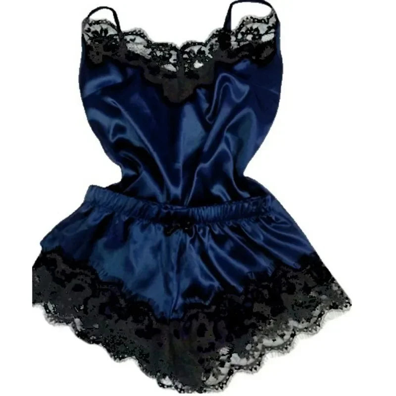 Lace Satin Pajama Set for Women Sleepwear