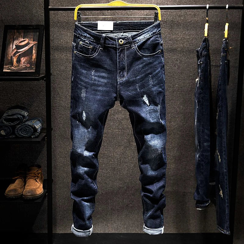American Elastic Straight Jeans Men Ripped
