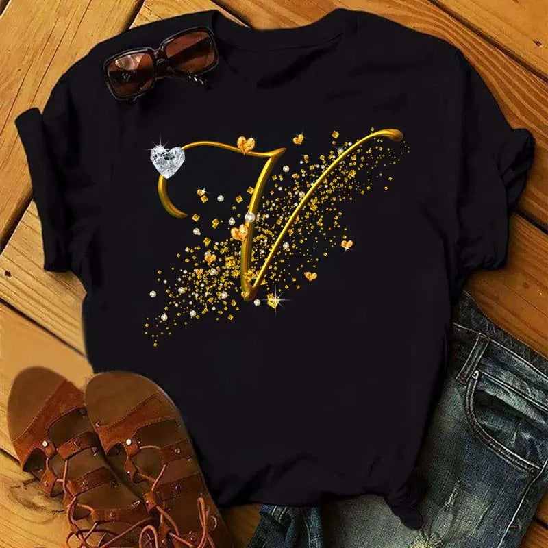 Fashion Women T-shirt Diamond