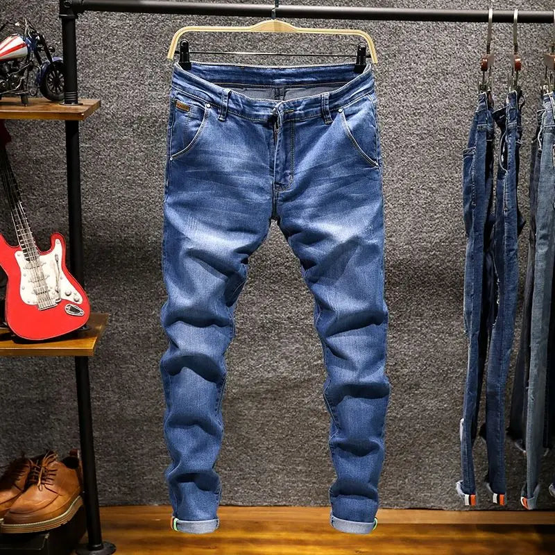 American Elastic Straight Jeans Men Ripped