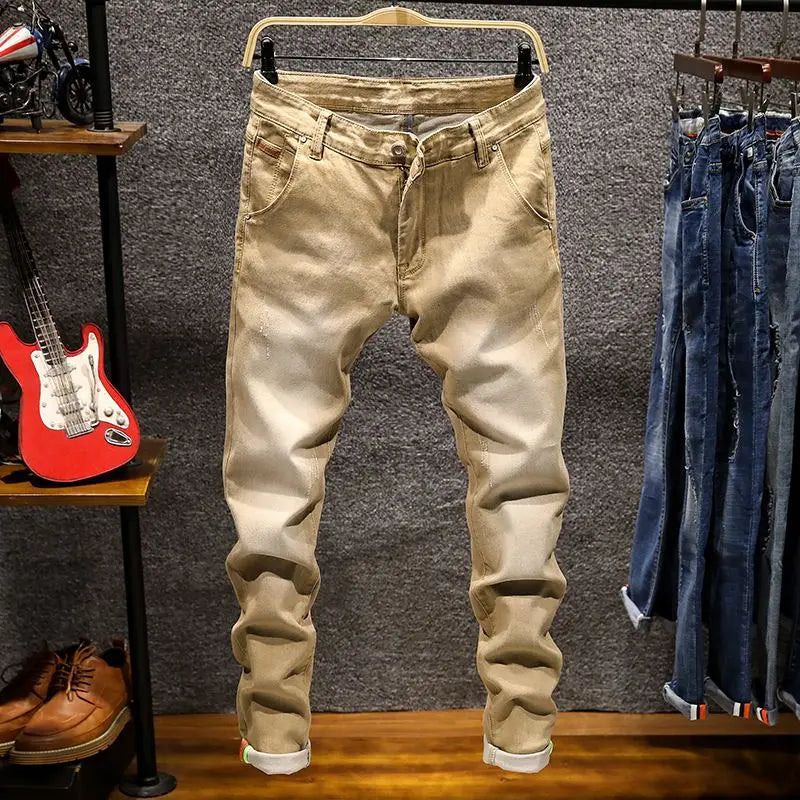 American Elastic Straight Jeans Men Ripped