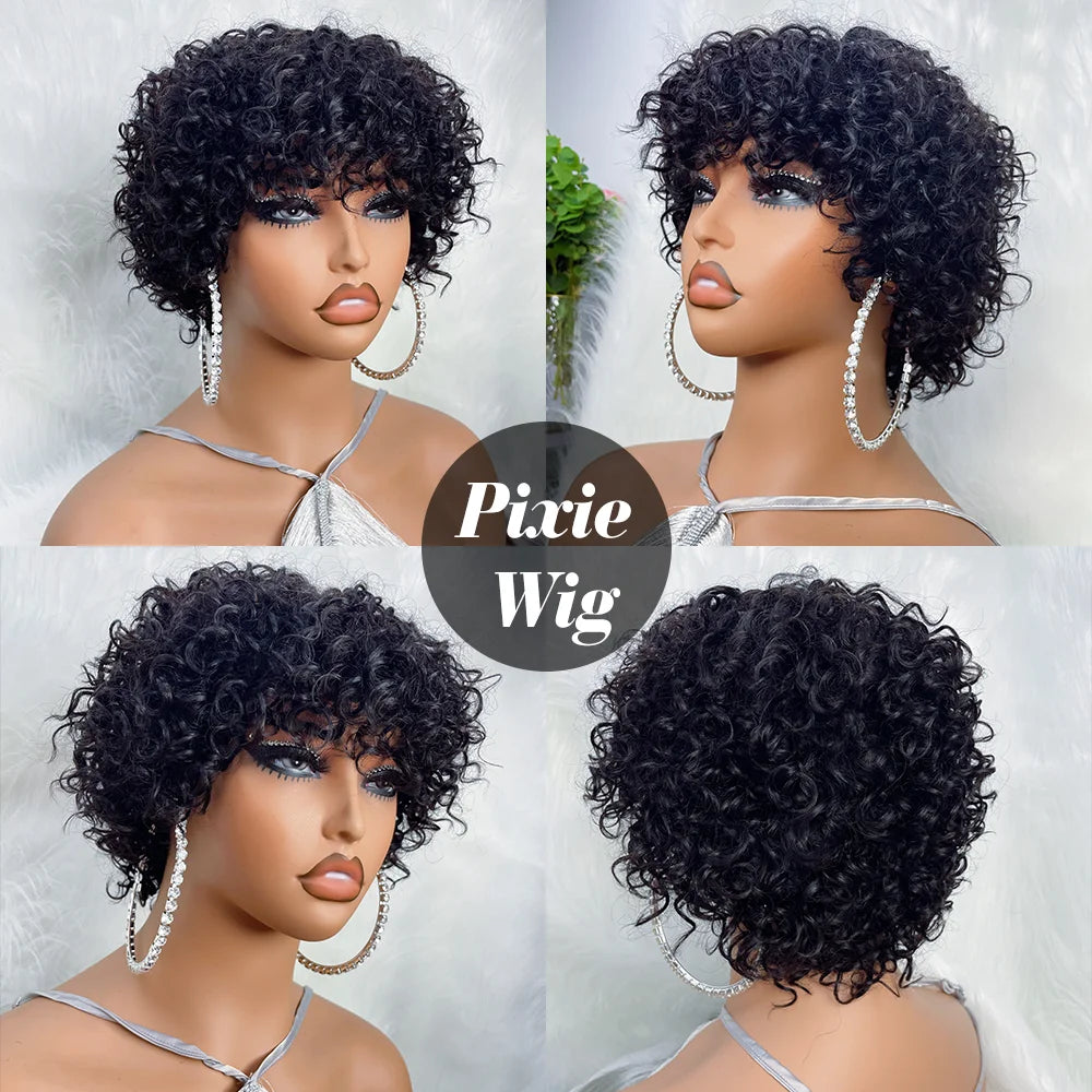 Pixie Cut Human Hair Wigs Afro Rose Curly