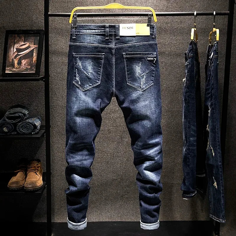 American Elastic Straight Jeans Men Ripped
