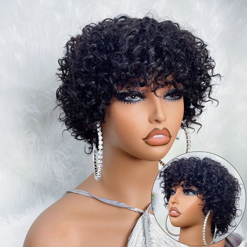 Pixie Cut Human Hair Wigs Afro Rose Curly