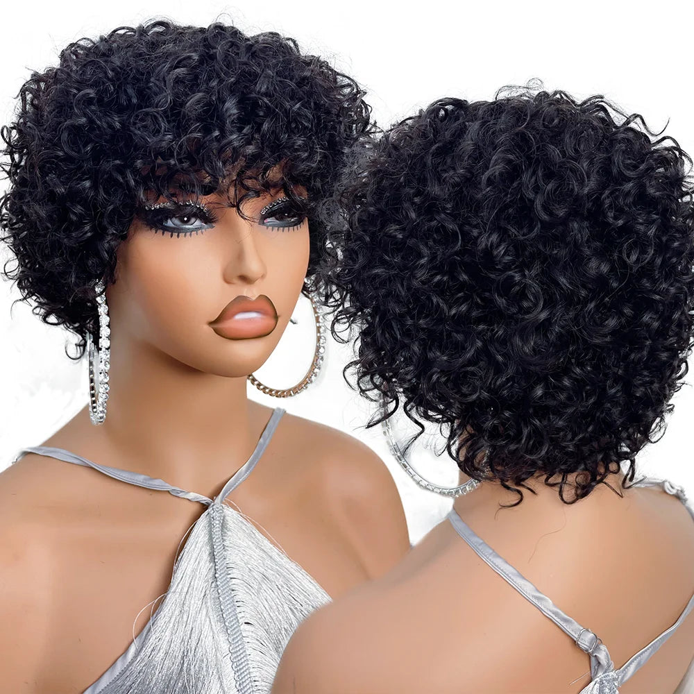 Pixie Cut Human Hair Wigs Afro Rose Curly