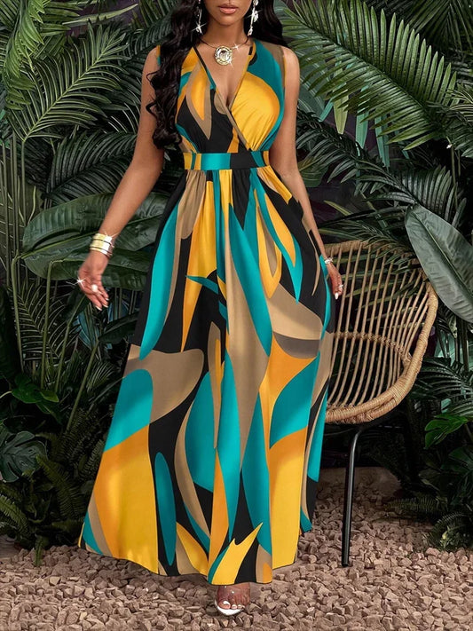Women's sleeveless V-neck floor-length
