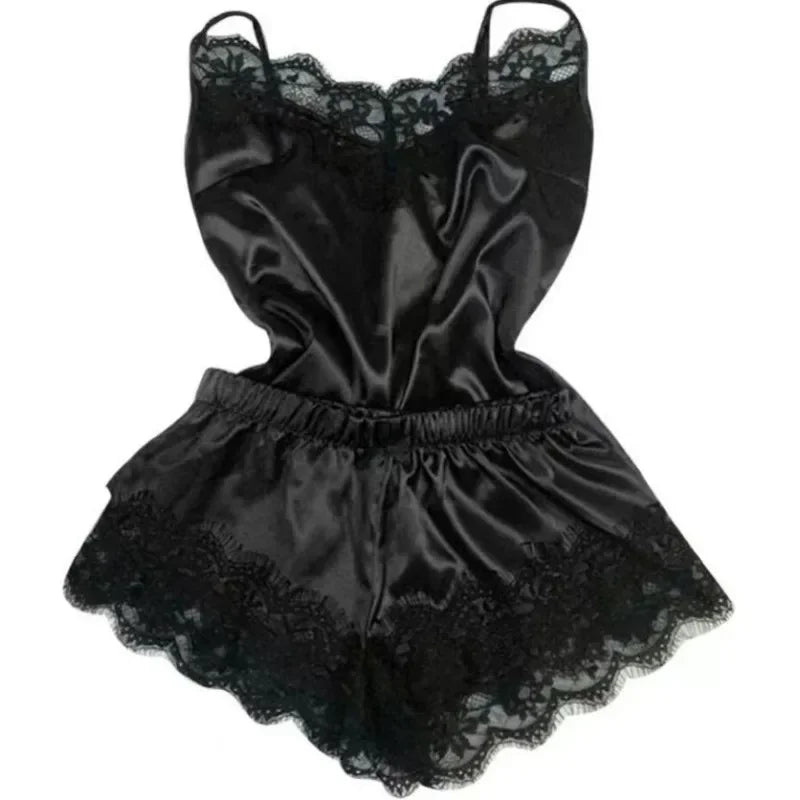 Lace Satin Pajama Set for Women Sleepwear