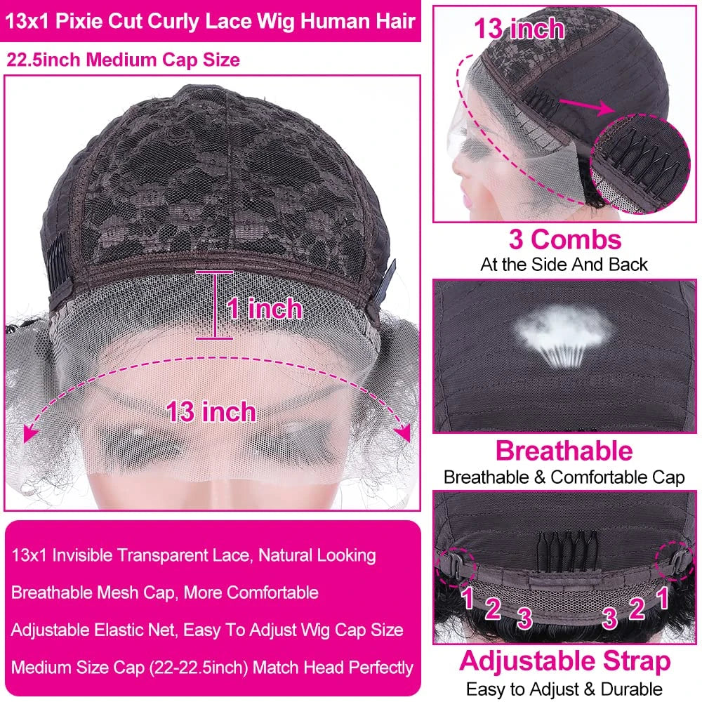 Pixie Cut Wigs Human Hair Short Curly Lace