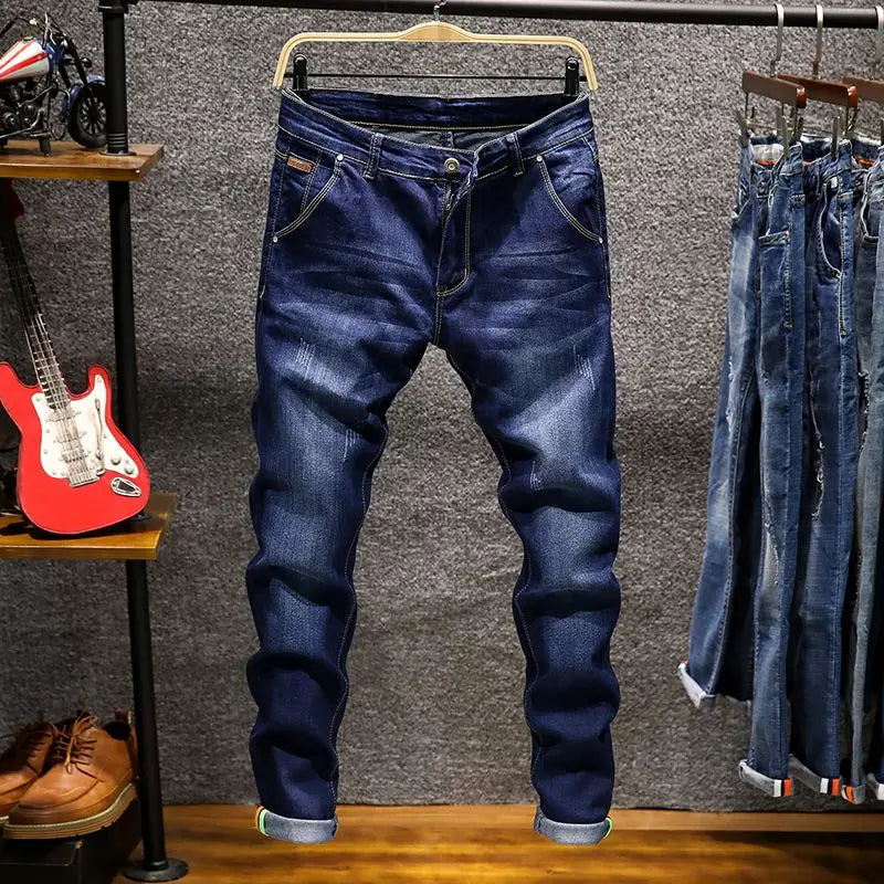 American Elastic Straight Jeans Men Ripped