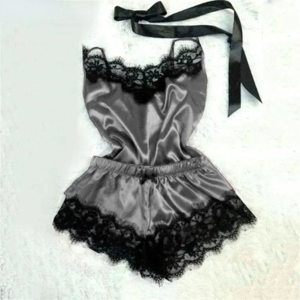 Lace Satin Pajama Set for Women Sleepwear