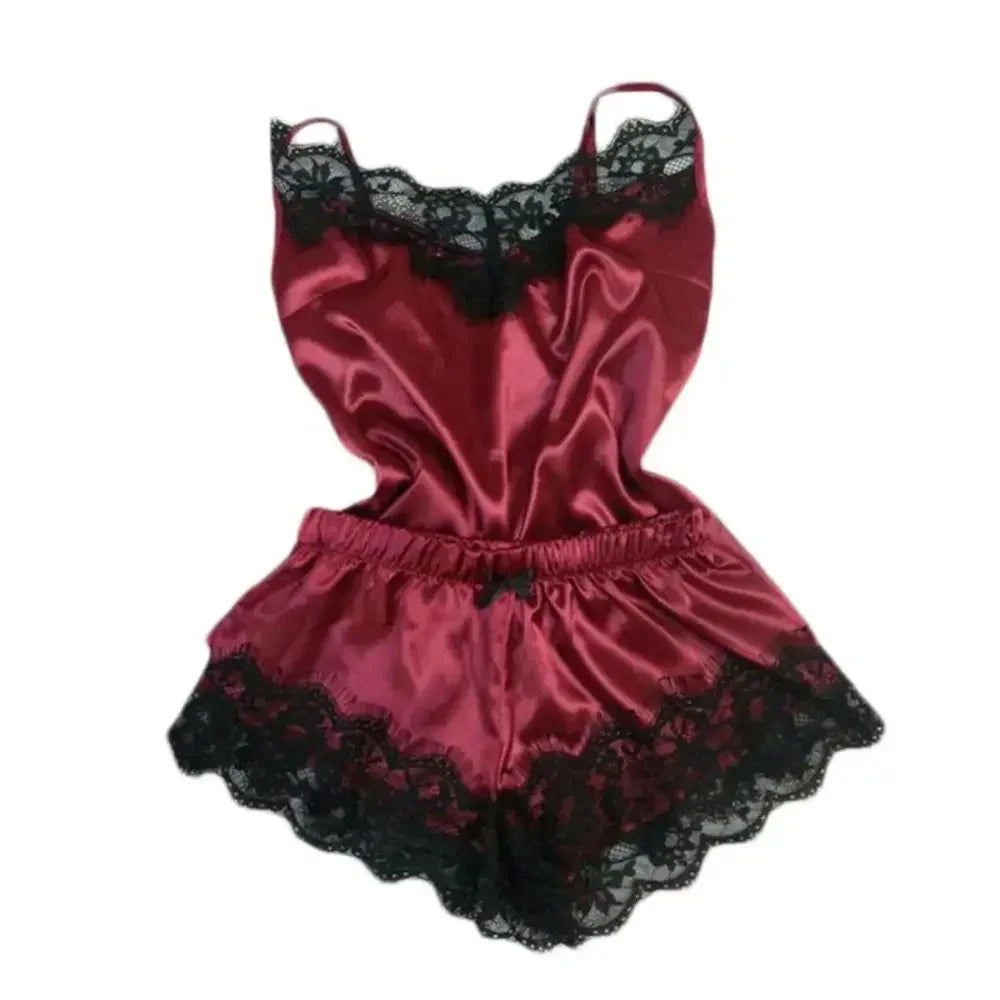 Lace Satin Pajama Set for Women Sleepwear