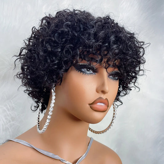 Pixie Cut Human Hair Wigs Afro Rose Curly