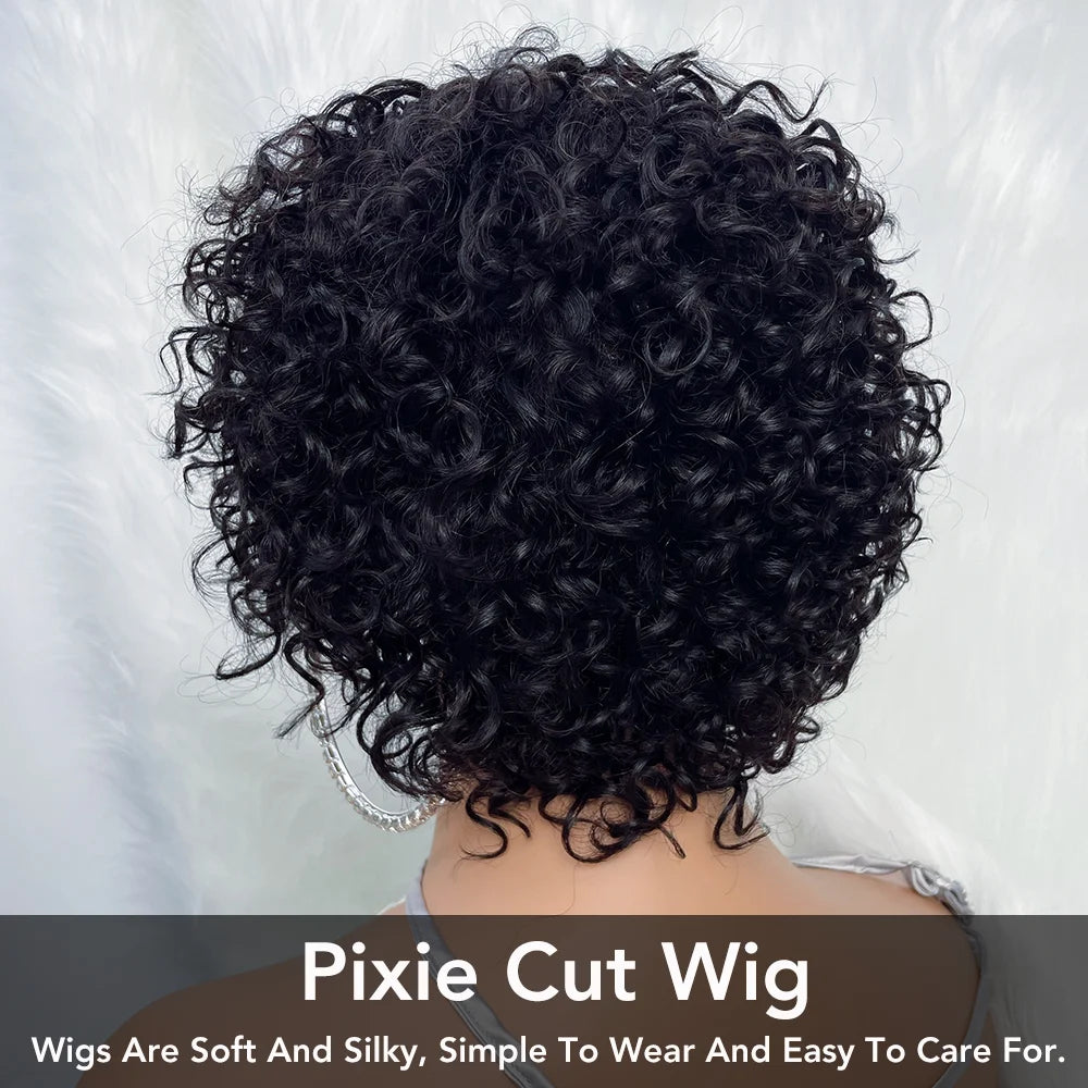 Pixie Cut Human Hair Wigs Afro Rose Curly