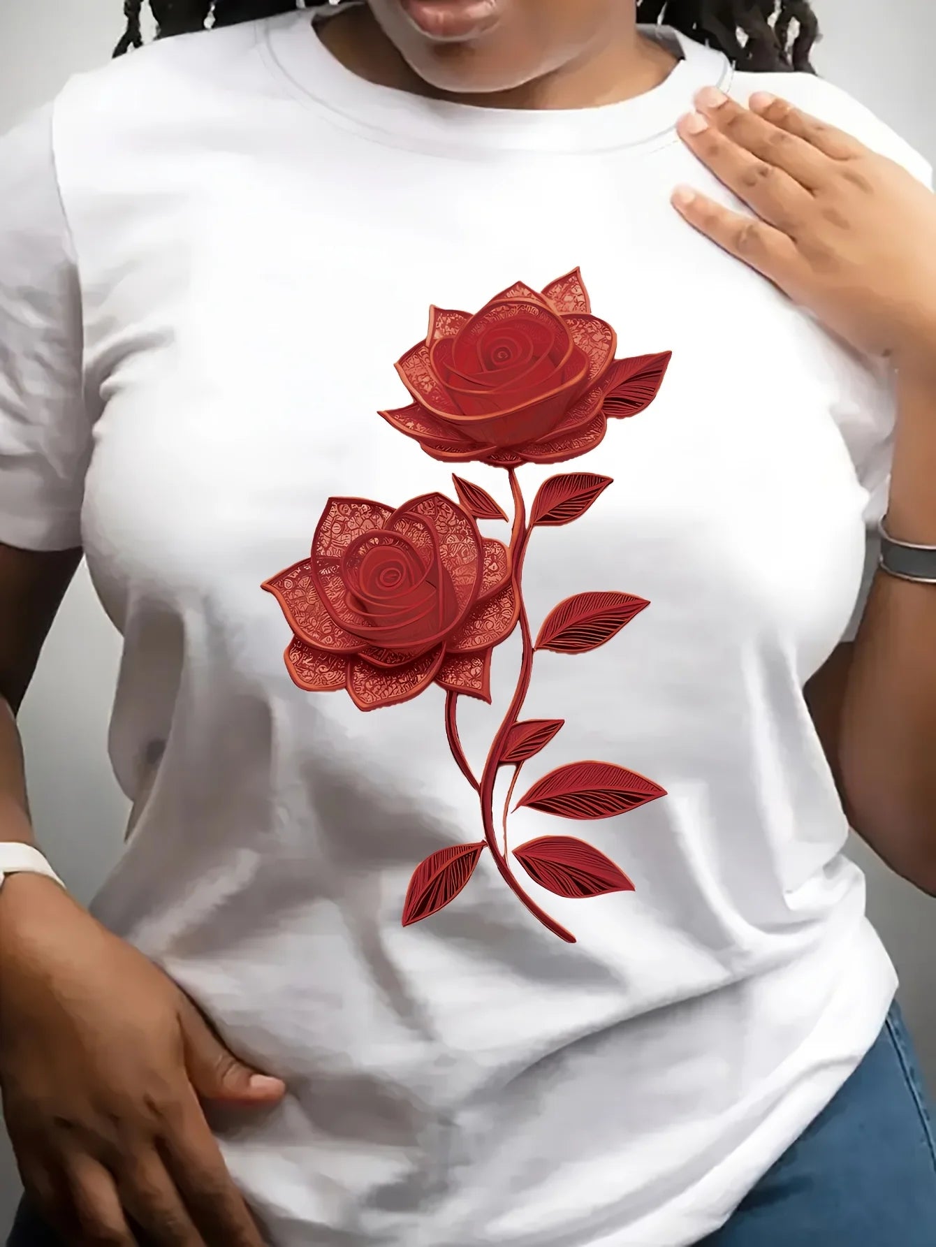 Women's Casual Crew Neck Flowers and plants T-Shirt