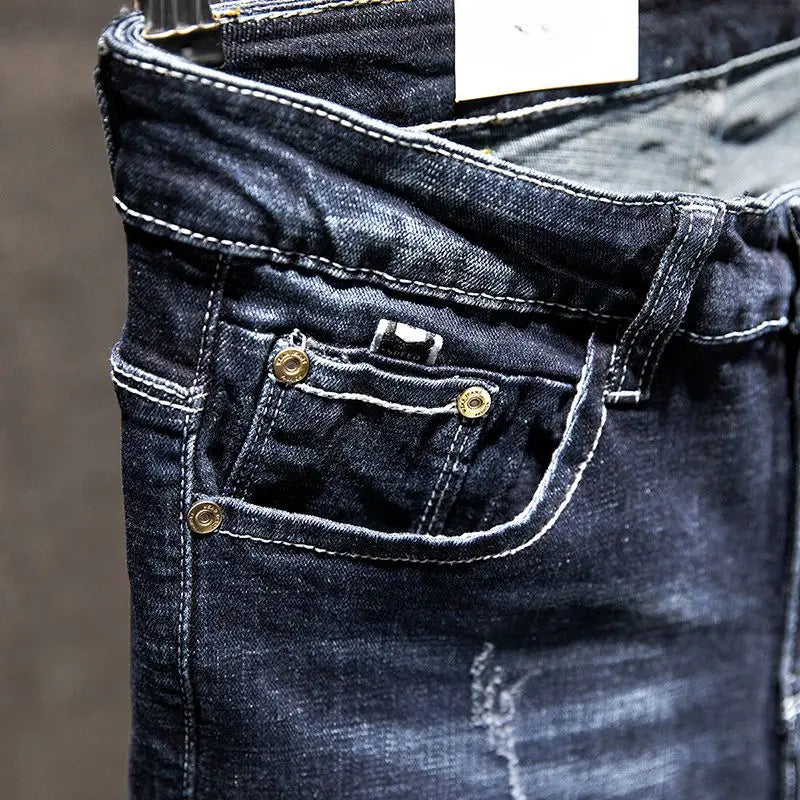 American Elastic Straight Jeans Men Ripped