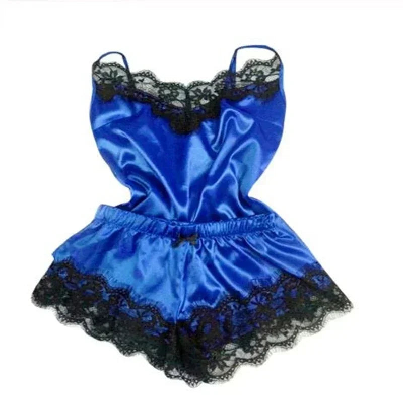 Lace Satin Pajama Set for Women Sleepwear