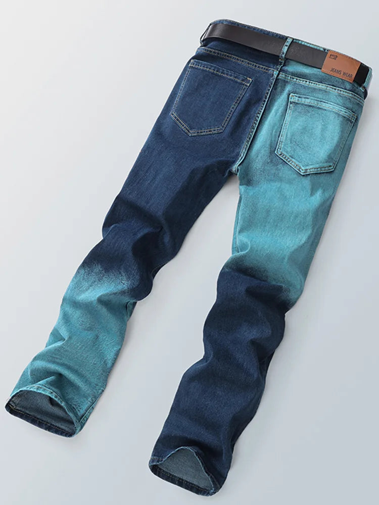 Men's Gradient Color Hole Denim Pants